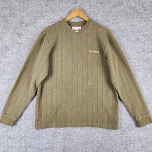 Columbia Sweater Mens V-Neck Ribbed Olive Green Long Sleeve Medium